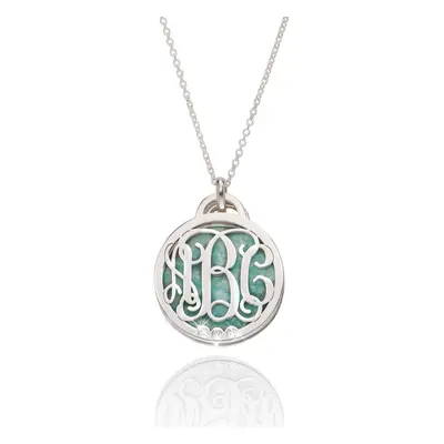 Monogram Initials Necklace with Semi-Precious Stone and Diamonds in Sterling Silver