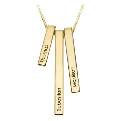 Engraved Triple 3D Vertical Bar Necklace in 18ct Gold Plating