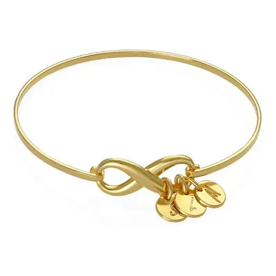 Infinity Bangle Bracelet with Initial Charms in 18ct Gold Plating