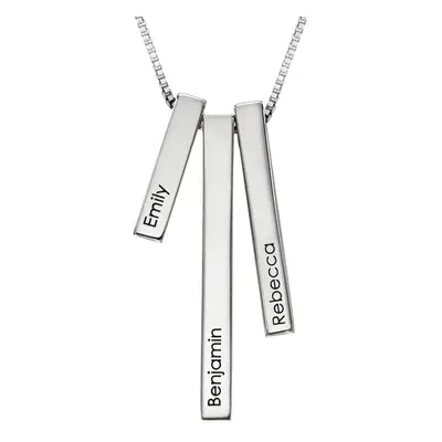 Engraved Triple 3D Vertical Bar Necklace in Sterling Silver