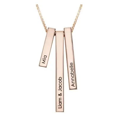 Engraved Triple 3D Vertical Bar Necklace in 18ct Rose Gold Plating