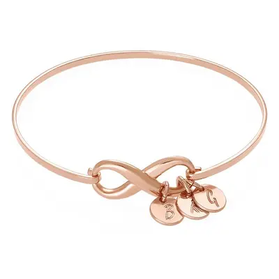 Infinity Bangle Bracelet with Initial Charms in 18ct Rose Gold Plating