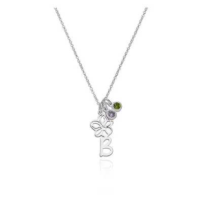 Blooming Birth Flower Initial Necklace with Birthstone in Sterling Silver