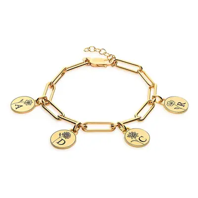 Prairie Birth Flower Initial Charm Bracelet in 18ct Gold Plating