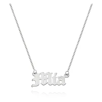 Double Thickness Old English Style Gothic Name Necklace in 14ct Solid White Gold