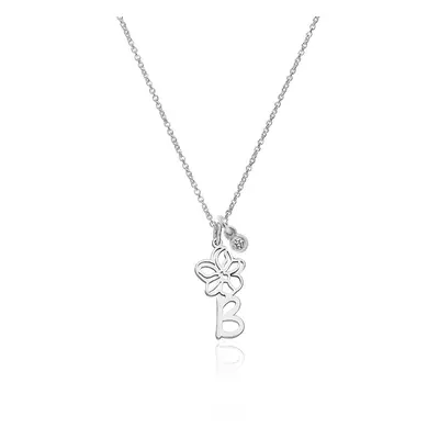 Blooming Birth Flower Initial Necklace with Diamond in Sterling Silver