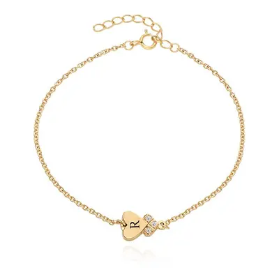 Dakota Heart Initial Bracelet with Diamonds in 14ct Solid Yellow Gold