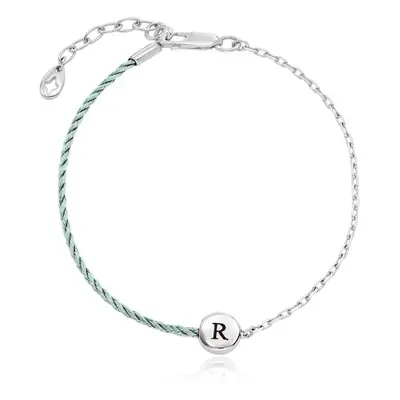 Half and Half Green Initial Bracelet with Diamond in Sterling Silver