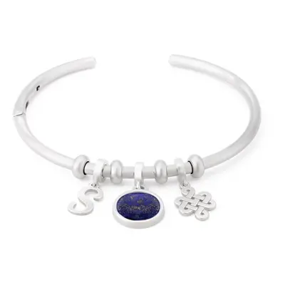 Symbolic Initial Bangle Bracelet with Semi-Precious Stone in Sterling Silver