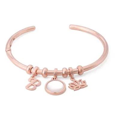 Symbolic Initial Bangle Bracelet with Semi-Precious Stone in 18ct Rose Gold Plating