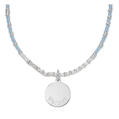 Sea Breeze Beaded Necklace with Engraved Pendant in Sterling Silver