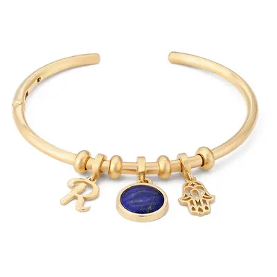 Symbolic Initial Bangle Bracelet with Semi-Precious Stone in 18ct Gold Plating