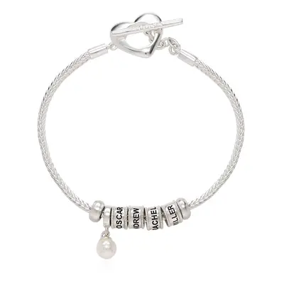 Linda Toggle Heart Charm Bracelet with Pearl in Sterling Silver