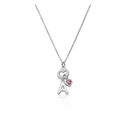 Noel Initial Necklace with Precious Heart Stone in Sterling Silver