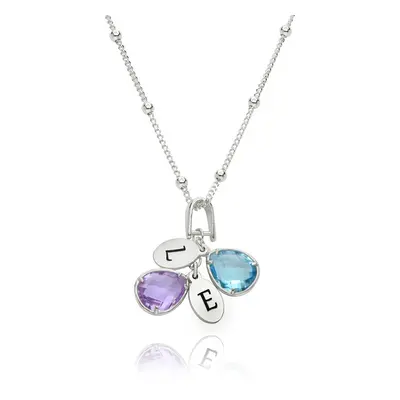 Marlotte Birthstone Initials Drop Necklace in Sterling Silver