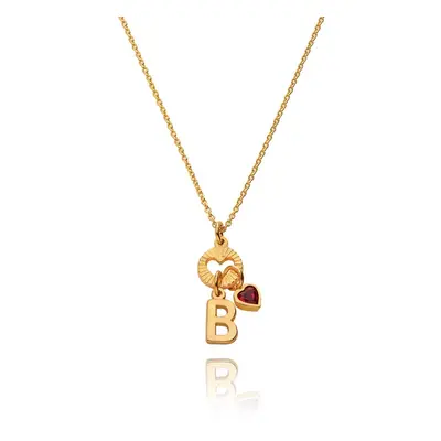 Noel Initial Necklace with Precious Heart Stone in 18ct Gold Vermeil