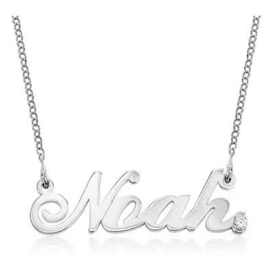 Classic Cocktail Name Necklace with Diamond in 14ct Solid White Gold