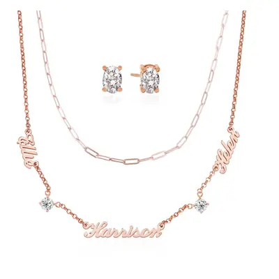 Last Minute Pack Heritage Multiple Name Necklace in Rose Gold Plating with 0.30CT Diamonds