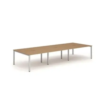 Evolve B2B Silver Frame Bench Desk 1400 Oak (6 Pod) - BE295