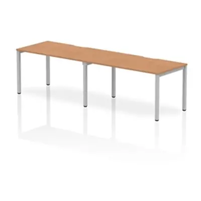 Evolve Single Silver Frame Bench Desk 1400 Oak (2 Pod) - BE375