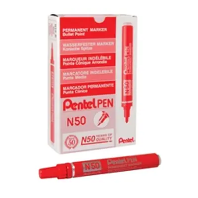 Pentel N50 Permanent Bullet Marker Broad Red (Pack of 12) N50-B