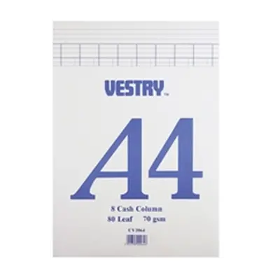 Vestry Accountants Pad 8 Cash Column 80 Leaf A4