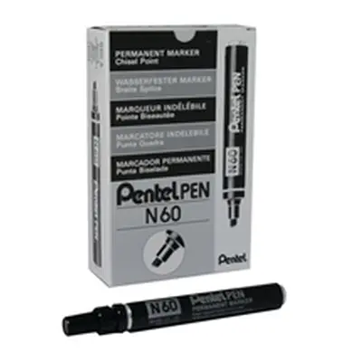 Pentel N60 Permanent Marker Chisel Tip Black (Pack of 12) N60-A