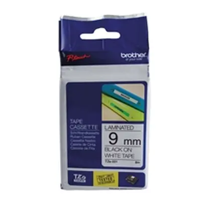 Brother P-Touch TZe Laminated Tape 9mm x 8m Black on White TZE221