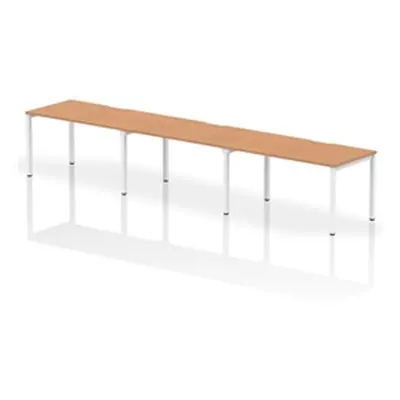 Evolve Single White Frame Bench Desk 1400 Oak (3 Pod) - BE395