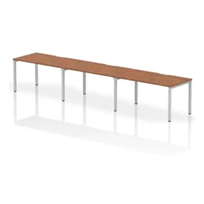 Evolve Single Silver Frame Bench Desk 1400 Walnut (3 Pod) - BE412