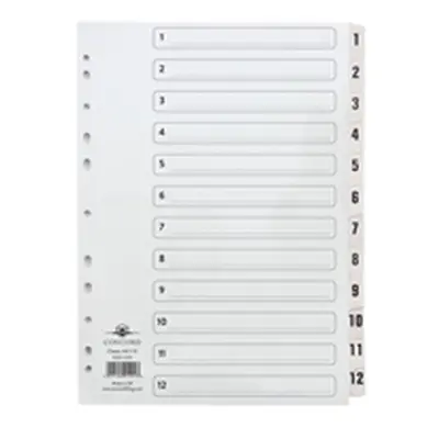 Concord Classic Index 1-12 A4 White Board With Clear Mylar Tabs