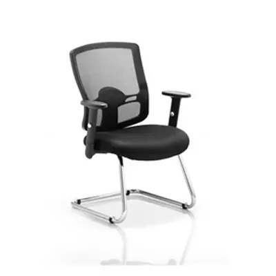 Portland Visitor Cantilever Chair Black Mesh With Arms