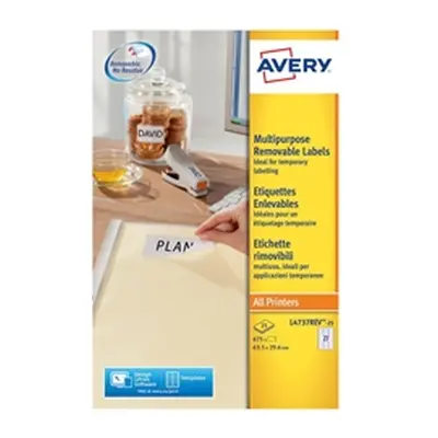 Avery Labels Removable Laser 27 per Sheet 63.5x29.6mm - L4737REV-25