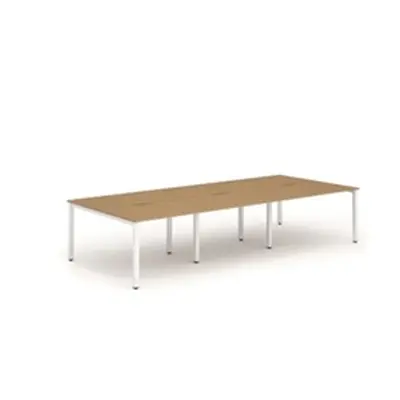 Evolve B2B White Frame Bench Desk 1400 Oak (6 Pod) - BE275