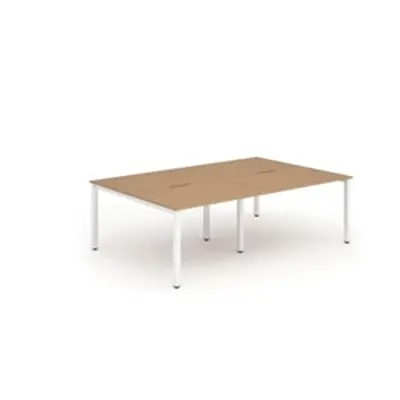 Evolve B2B White Frame Bench Desk 1400 Oak (4 Pod) - BE235