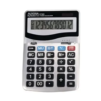 Aurora Grey/Black 12-Digit Desk Calculator (solar with battery) DT303