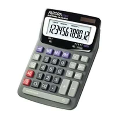 Aurora Grey/Black 12-Digit Desk Calculator (solar with battery) DT85V