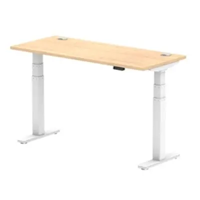 Air 1400x600mm Height Adjustable Desk Maple Top Cable Ports White Leg