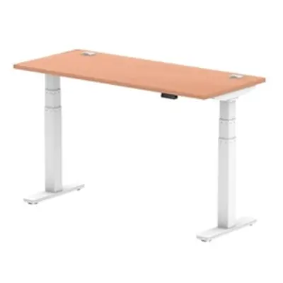 Air 1400x600mm Height Adjustable Desk Beech Top Cable Ports White Leg