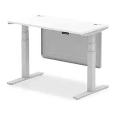 Air 1200x600 Height Adjustable Desk White CP Silver Leg Modesty Panel