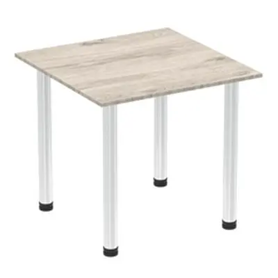 Impulse 800mm Square Table Grey Oak Top Chrome Post Leg