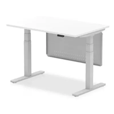 Air 1200x800 Height Adjustable Desk White Silver Leg Modesty Panel