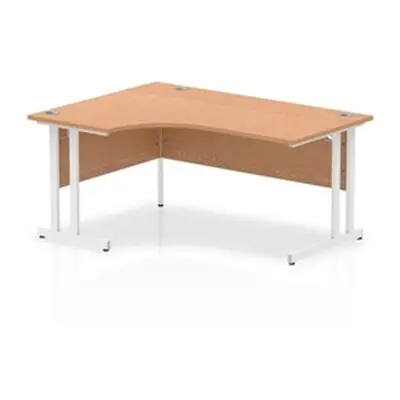 Impulse 1600mm Left Crescent Desk Oak Top White Cantilever Leg