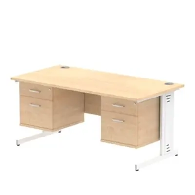 Impulse 1600x800mm Desk Maple Top White Leg + 2 Fixed Peds