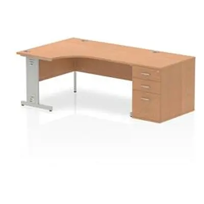 Impulse 1600mm Left Crescent Desk Oak White Leg + Desk High Ped