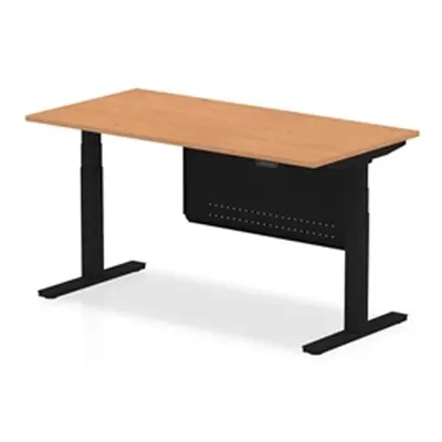 Air 1600x800 Height Adjustable Desk Oak Black Leg Modesty Panel