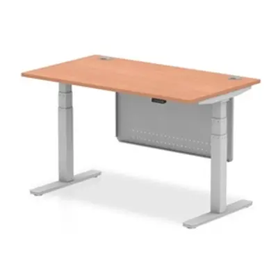 Air 1400x800 Height Adjustable Desk Beech CP Silver Leg Modesty Panel