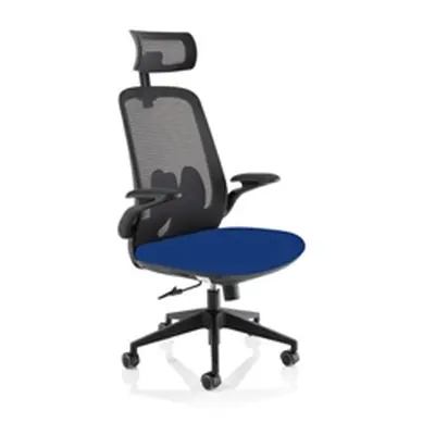 Sigma Executive Fabric Seat Stevia Blue Mesh Chair With Folding Arms