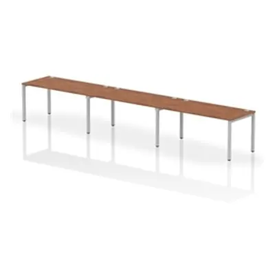 Impulse Bench Single Row 3 Person 1600 Silver Frame Bench Desk Walnut