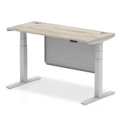 Air 1400x600 Height Adjustable Desk Grey Oak CP Silver Leg Modesty Pnl